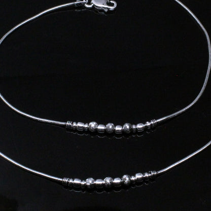 Hot Women Oxidized Anklets Real Sterling Silver Bracelet Pair 10.5"