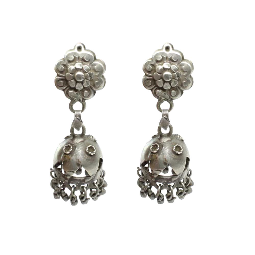 Indian Traditional Silver Jhumkas Earrings