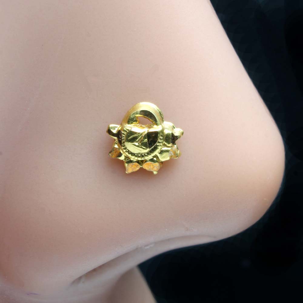 14k Gold Indian Women Nose Stud Peacock Style