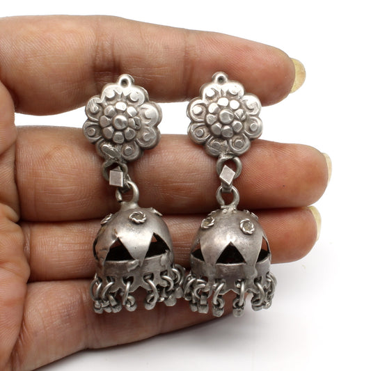 Pre-owned Indian tribal traditional Jhumka Style Silver dangle earrings