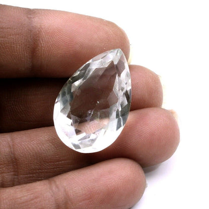 25.6Ct Natural Clear Crystal Quartz Pear Faceted Fine Gemstone