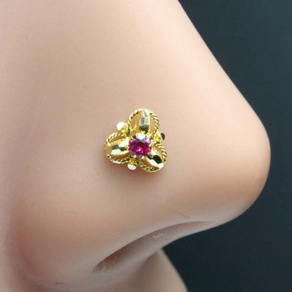 14K Real Gold Pink CZ Nath for women