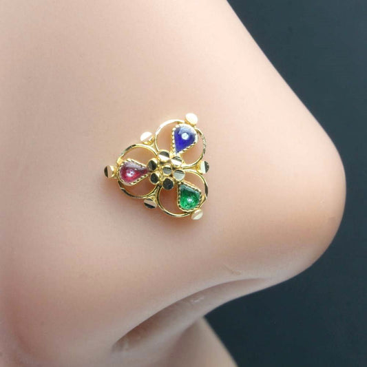 Traditionally Real Solid Gold 14K Indian nose Stud nose ring Push Pin