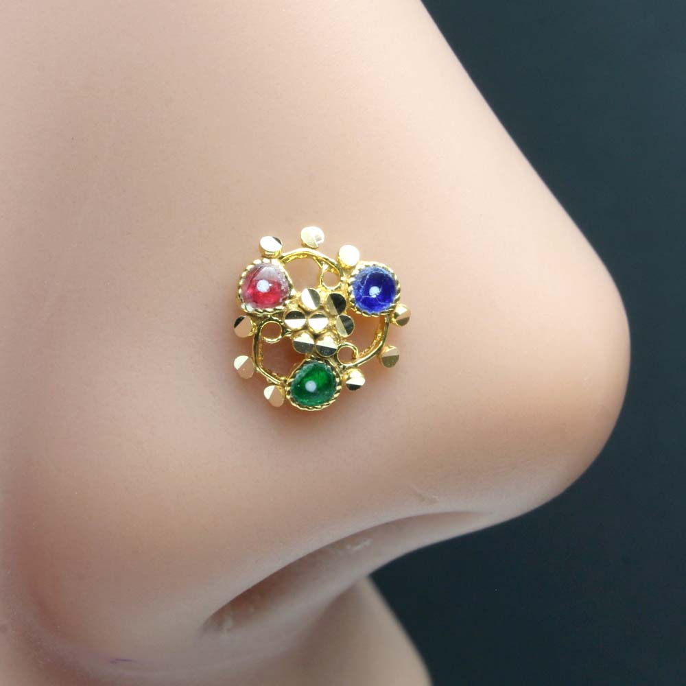 Floral Style Gold Nose Stud Indian 14K Pure Gold Nath