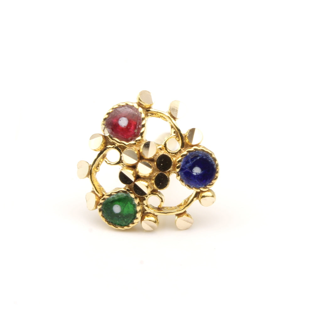 14k Real gold Nath for women with Three color stones