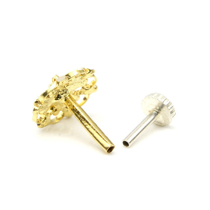  14K Real Gold Floral Nose Stud Indian Push Pin