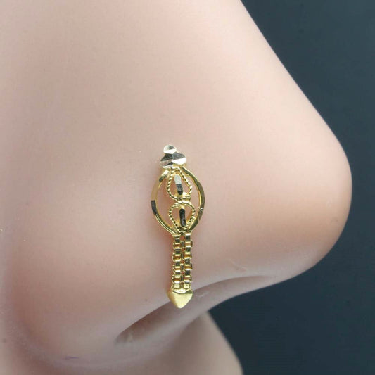 14K Real Gold Ethnic Nose Stud Indian Style Push Pin Nose Ring