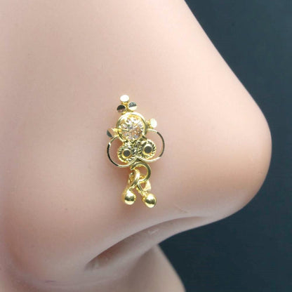  14k Real Gold Nose Ring Indian Cute Dangle