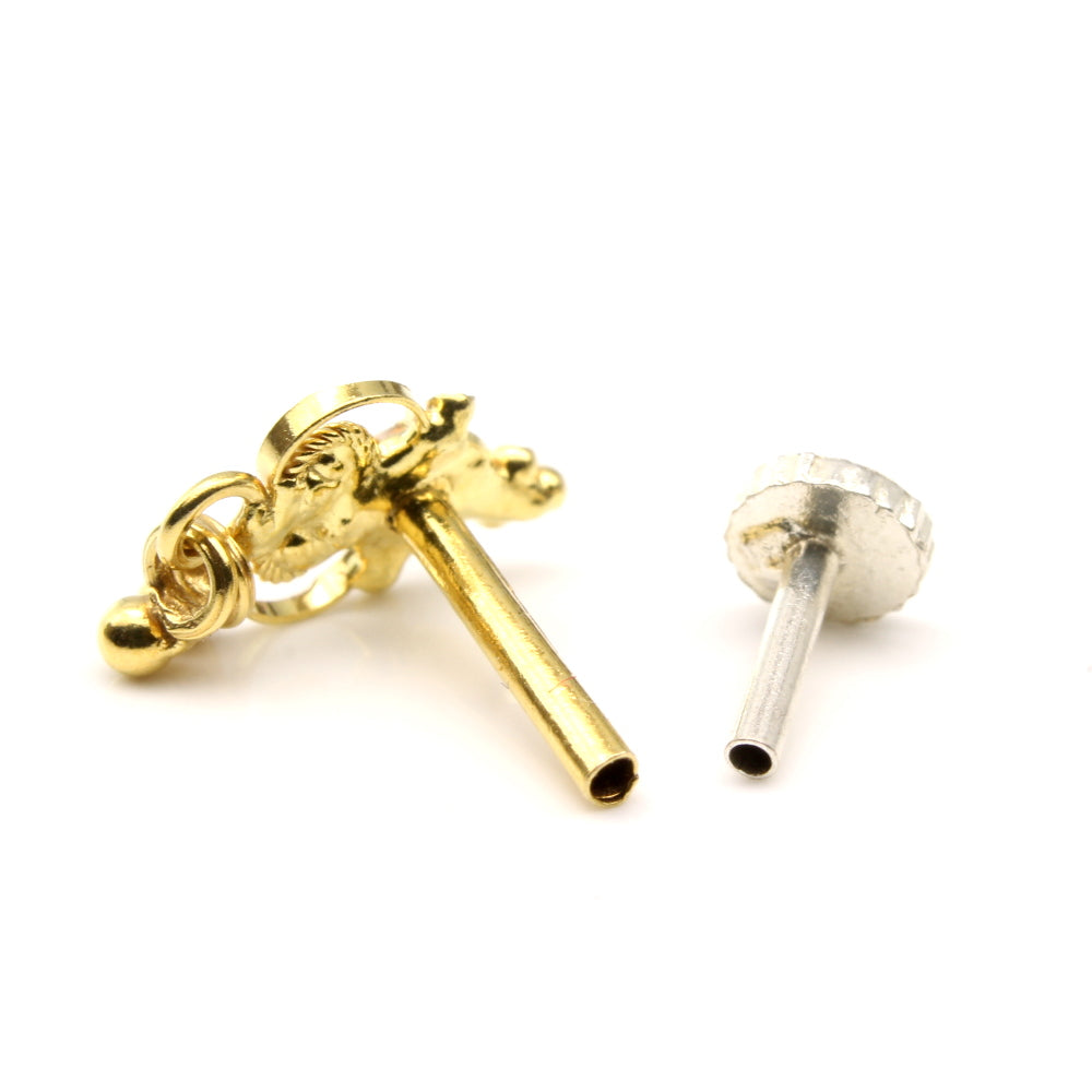  14k Real Gold Nose Ring with  Push Pin 