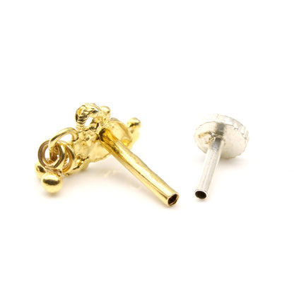Indian Style 14K Pure Gold Nose Stud Women Push pin Nose stud