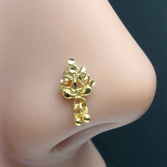 14K Real Gold Dangle Style Piercing nose ring Push Pin