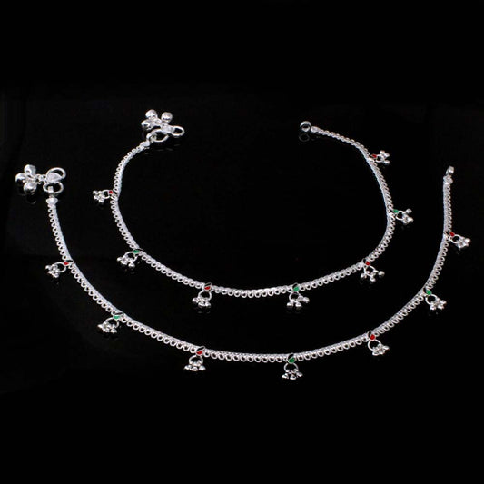 Cute Anklets for women Real Silver Ankle Pajeb Bracelet Pair 10.8"