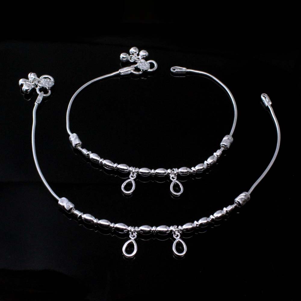 Cute Beach Wear Real Silver Anklets Ankle foot Bracelet Pair 10.3"