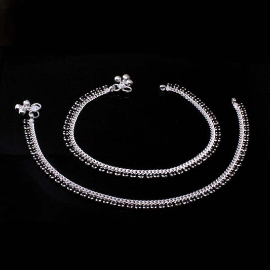 Indian Anklets Real Silver Black CZ Anklets Ankles Pair 10.5"