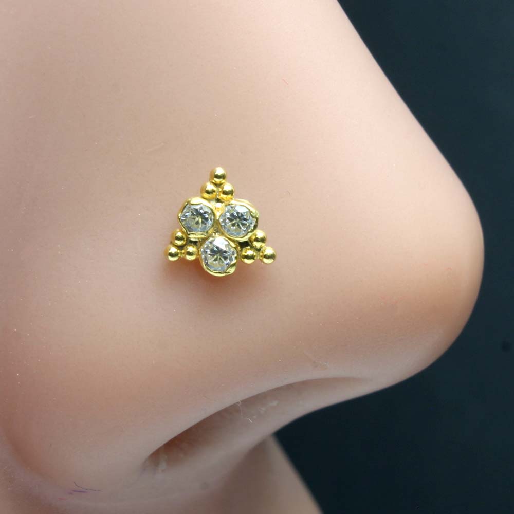 Real Gold 14K White CZ Indian nose ring