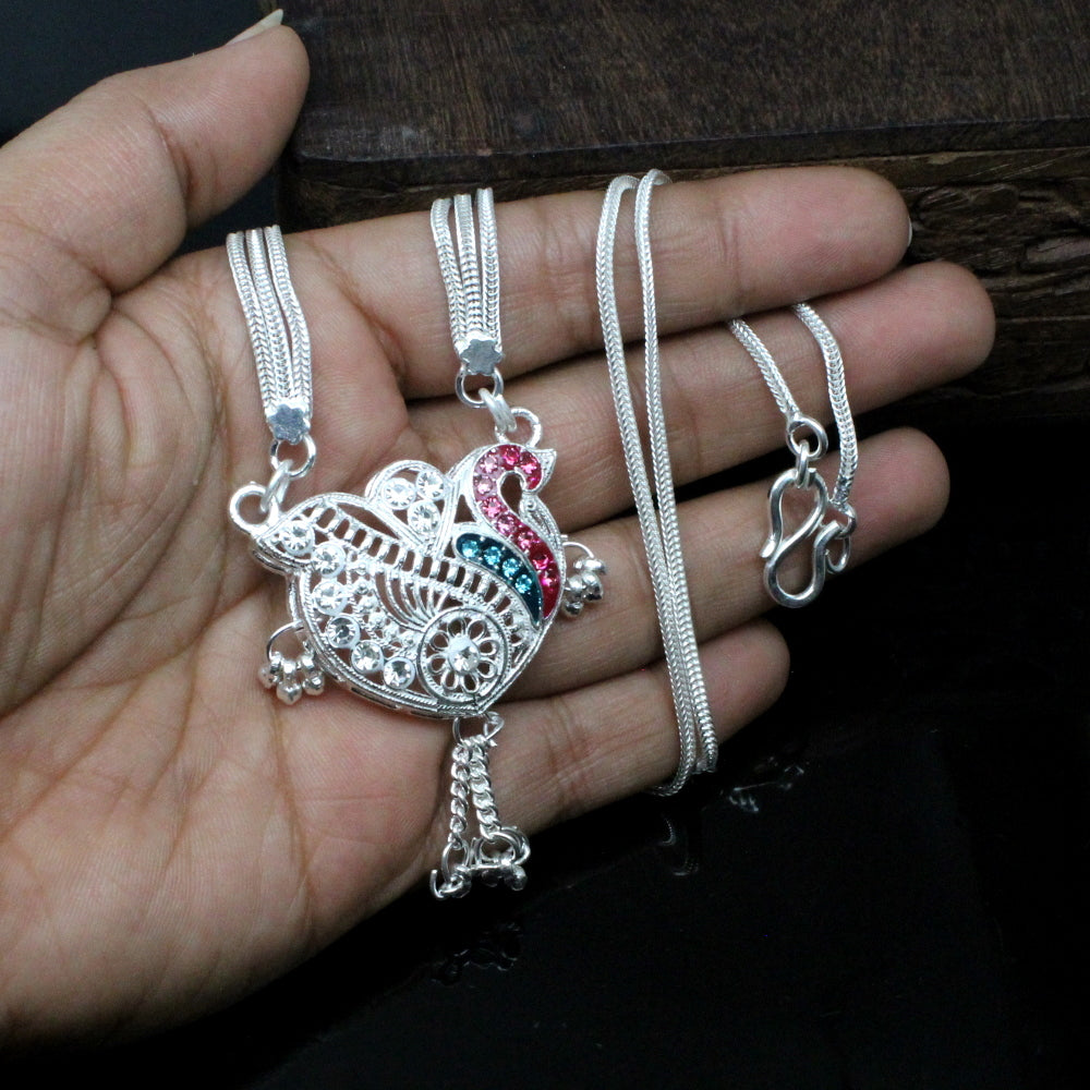 Handmade Real silver Mangalsutra women necklace chain gift for wife