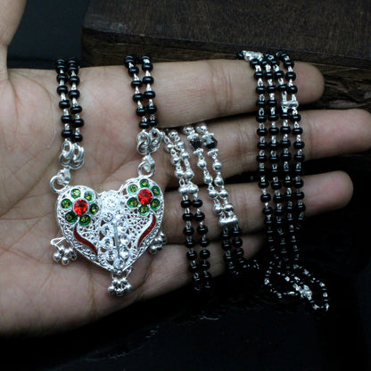 Real Silver Black Beads Mangalsutra women chain gift for wife