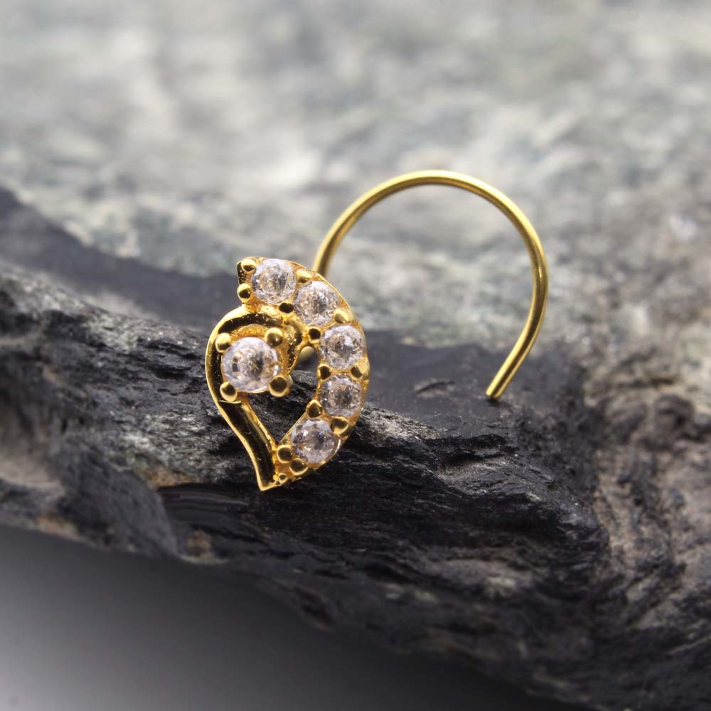 Indian 14k Real Gold CZ Nose Stud 24g 