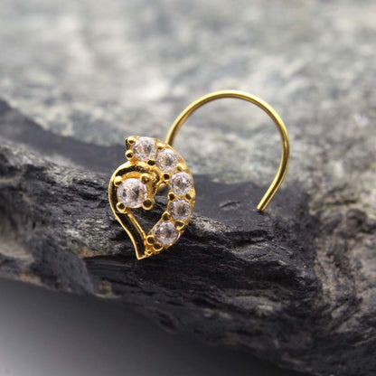 Indian 14k Real Gold CZ Nose Stud 24g 