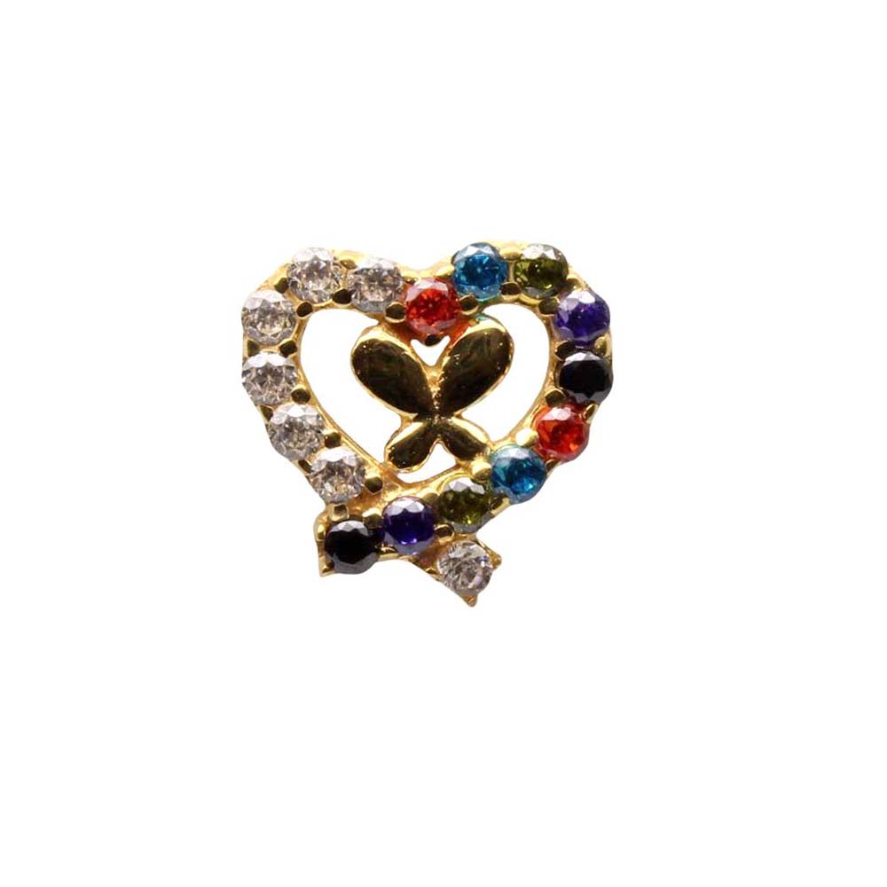 Heart Style Multi CZ Real Gold Nose Stud 24g 