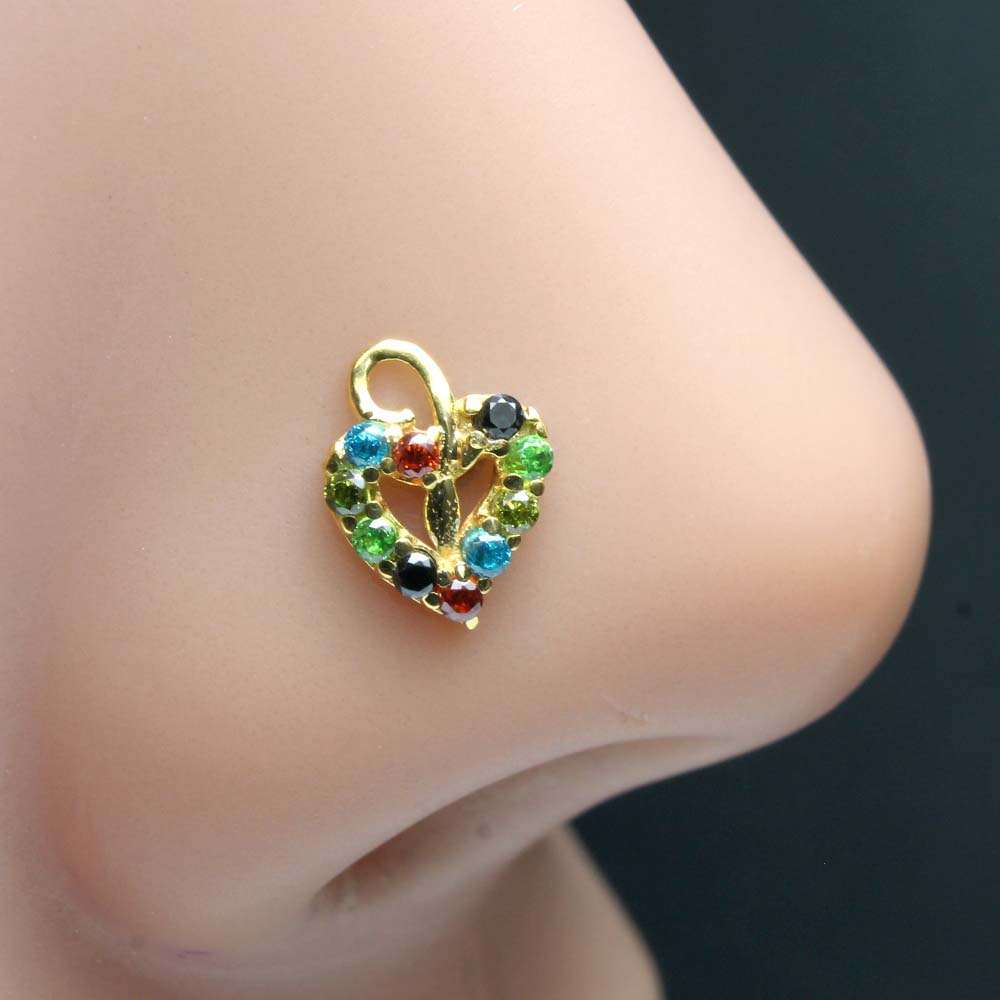 14k Real gold Ethnic CZ Nose Stud 24g 