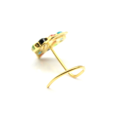 Ethnic 14k Real Gold CZ Corkscrew Nath