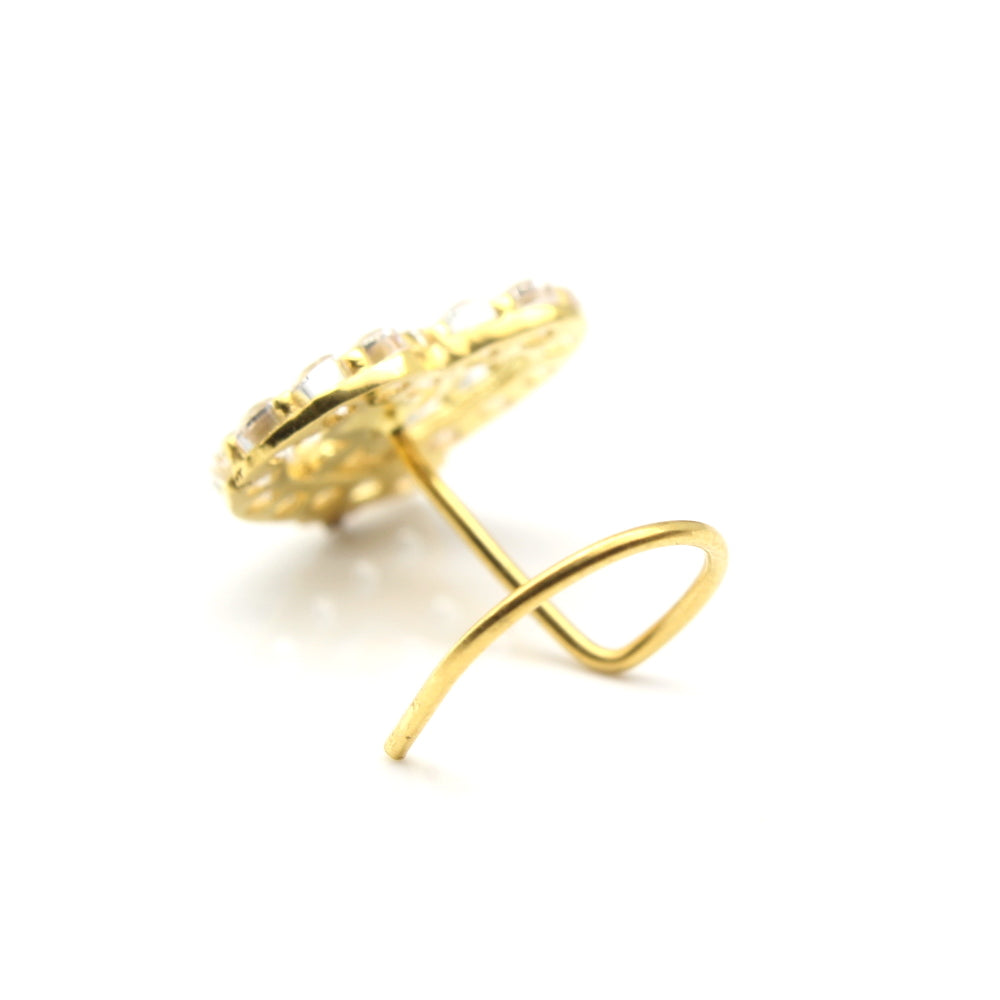 14k Real Solid Gold CZ Twisted Nose Stud 