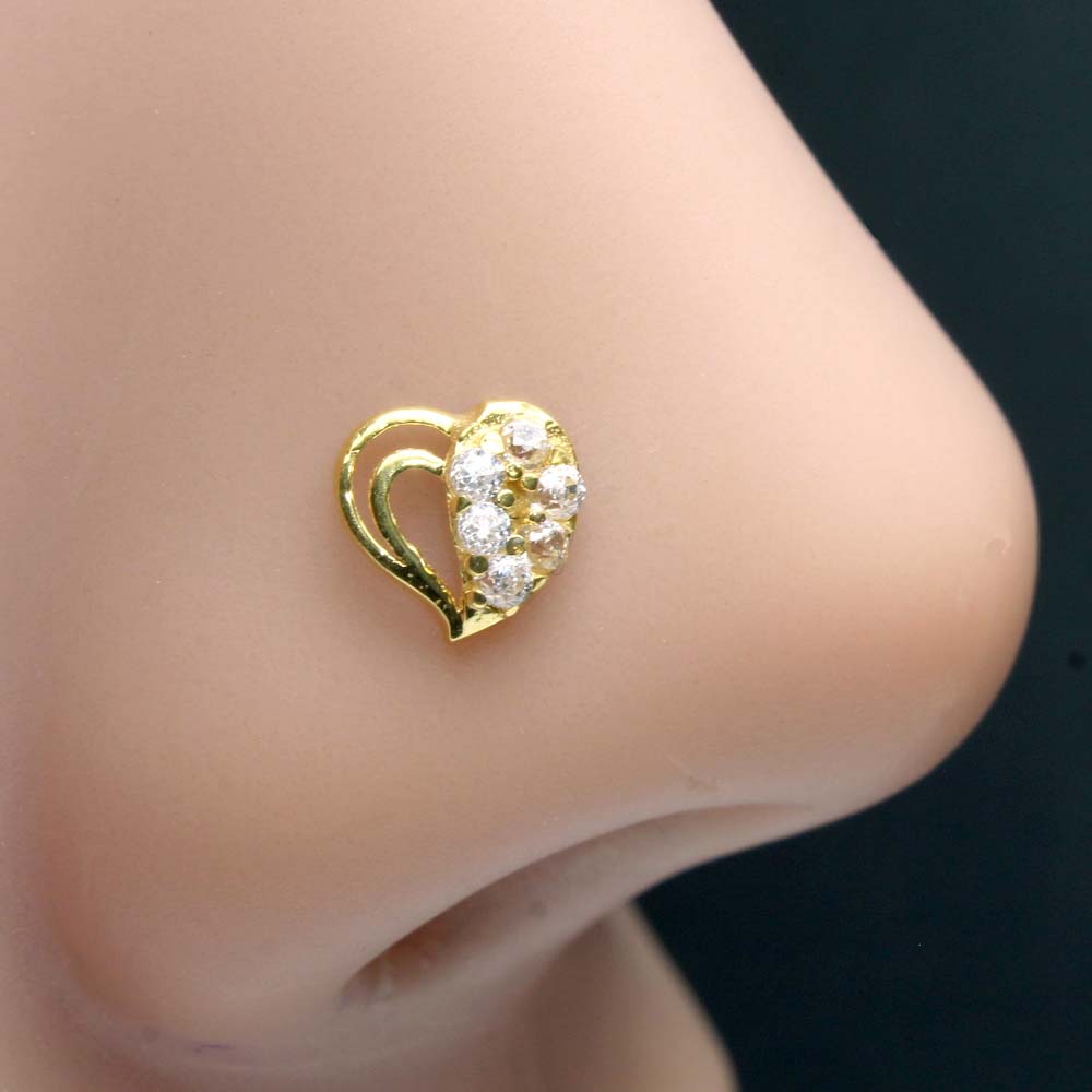 14K Real Gold White CZ Nose Stud 