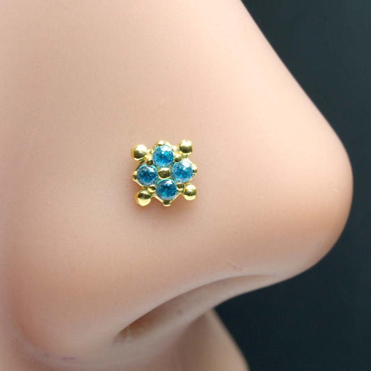 14K Real Gold CZ  Nose Stud