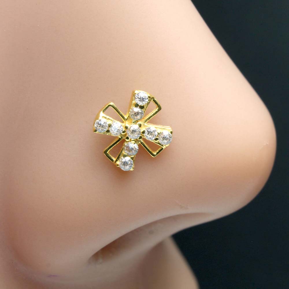 14K Real Gold CZ Nose Stud 