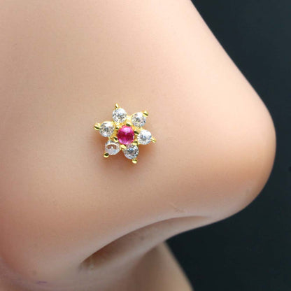 Cute Tiny 14K Real Gold CZ Nath