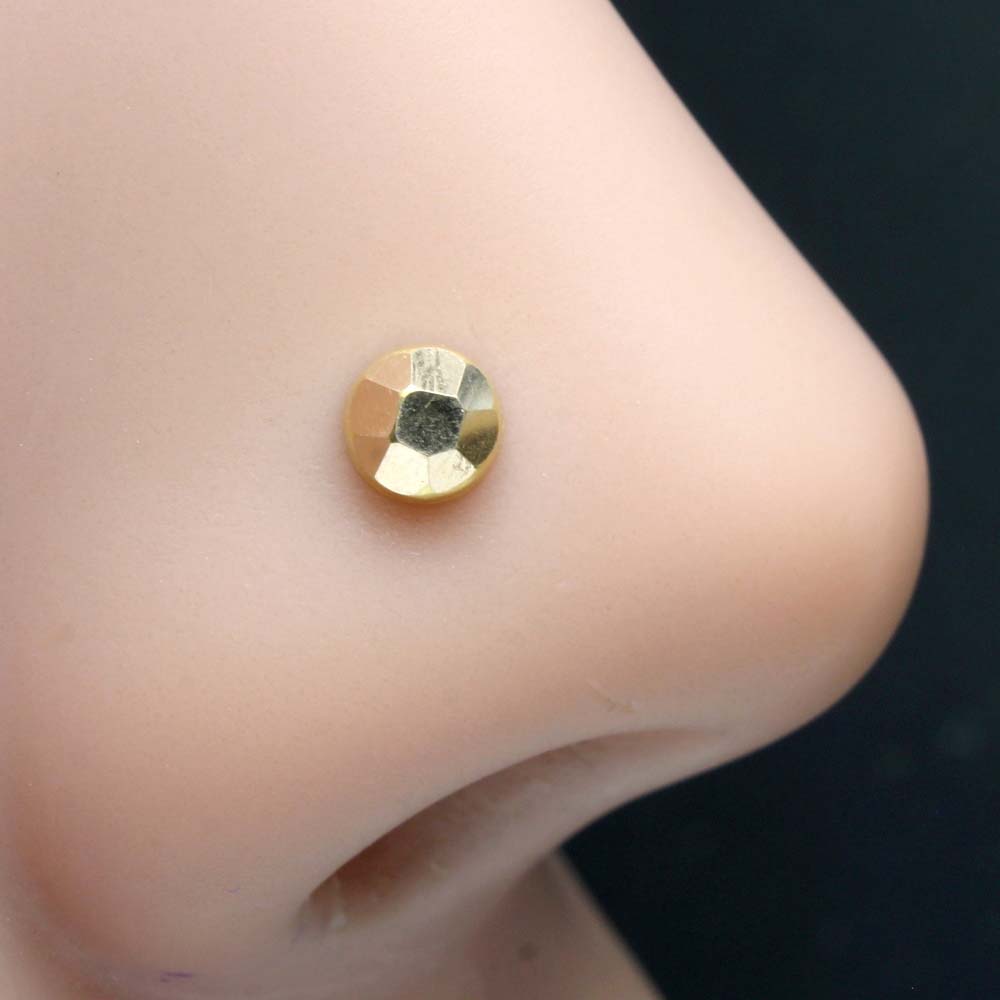 Flower Indian Style Yellow Real Gold 14K Pearl White CZ nose ring Push Pin  | eBay