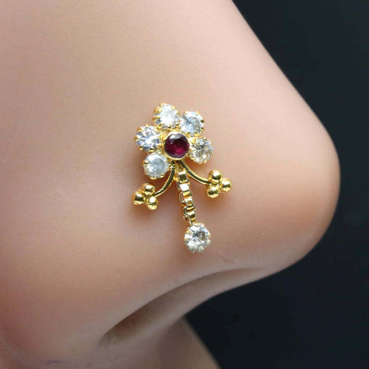Gold Plated 20g CZ Twisted Piercing Nose Stud