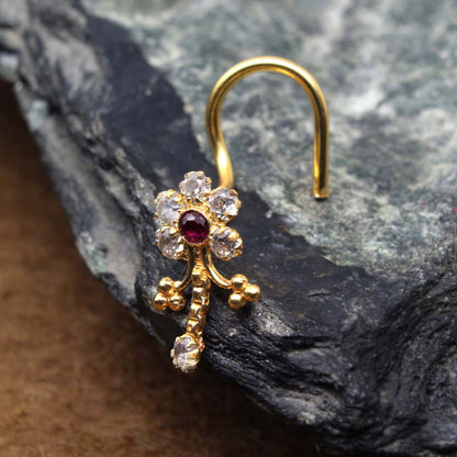 Gold Plated 20g CZ Twisted Piercing Nose Stud