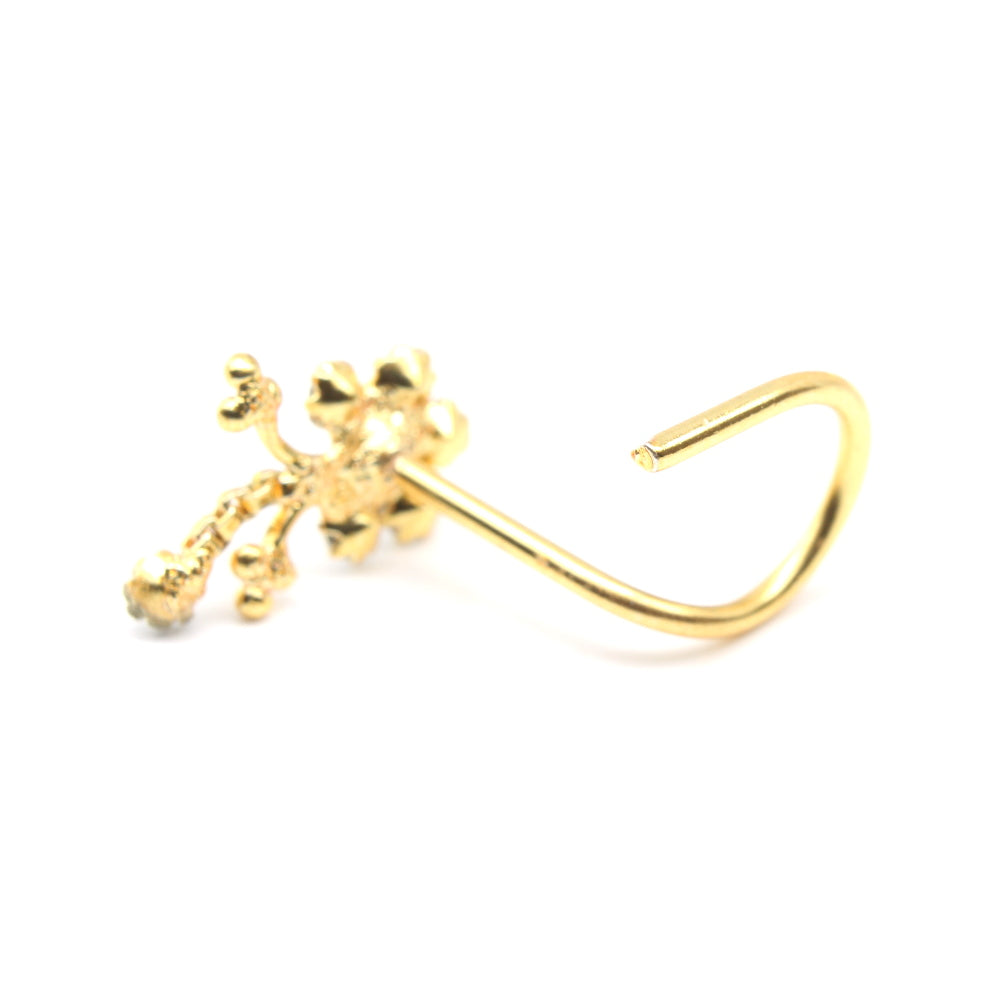 Gold Plated 20g CZ Twisted Piercing Nose Stud