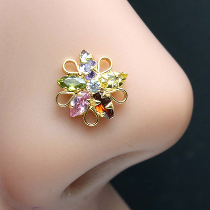 Floral Style Gold Plated 20g Twisted Nose Stud