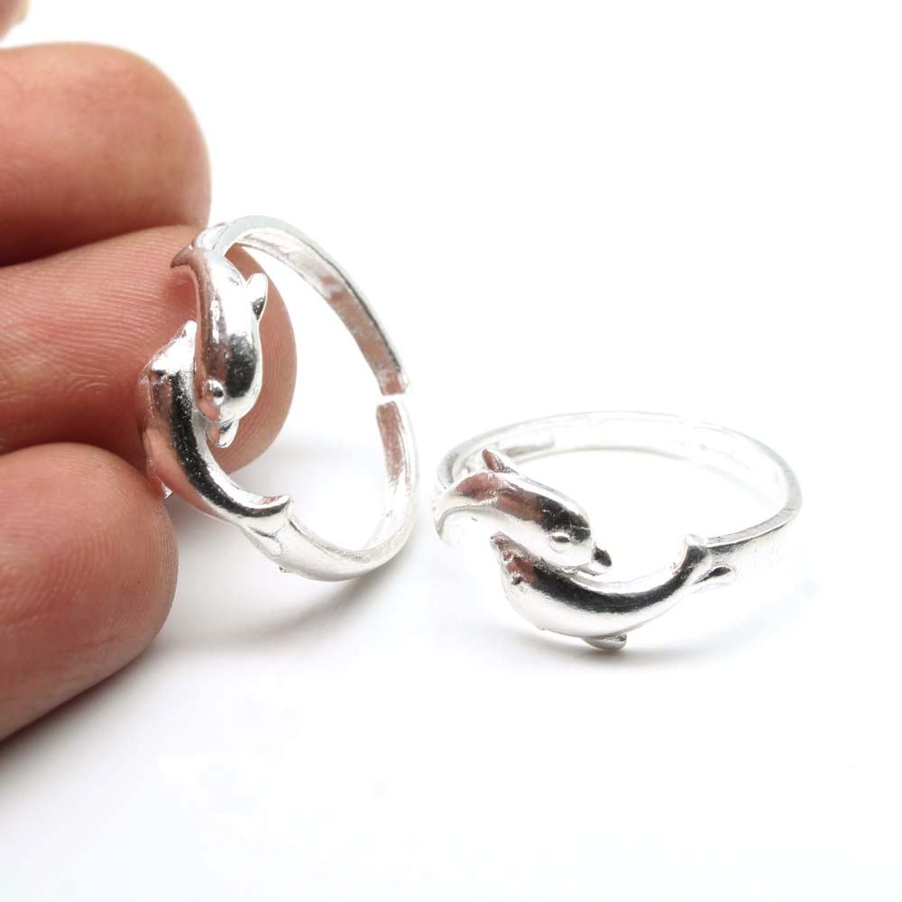 Real Silver Fish style Women Toe Ring Pair