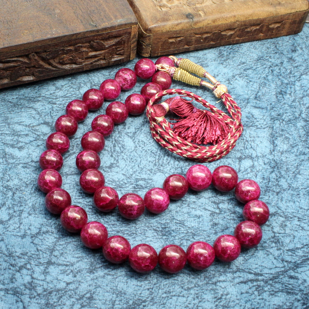 Ruby colored Natural Quartz 13.1 mm beads single line Necklace 20"