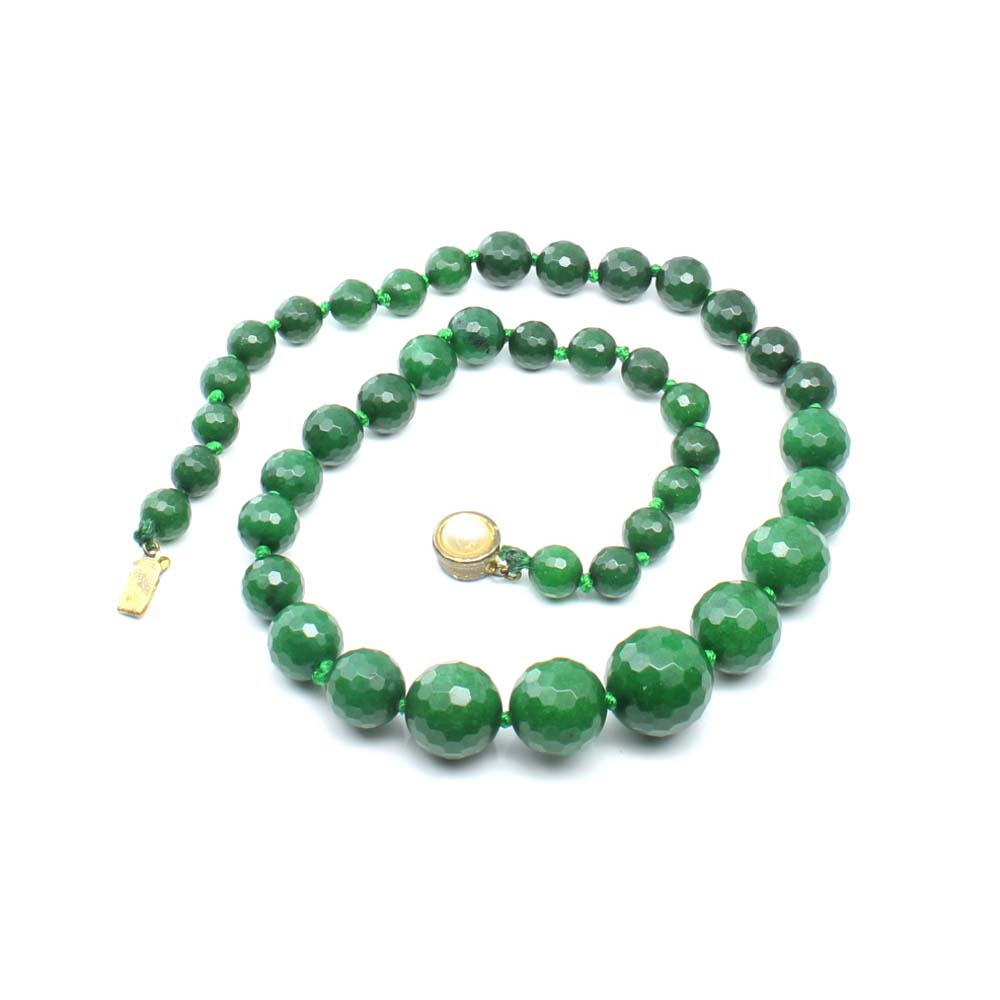 Natural Green Quartz Beads Emerald Color beads single line Necklace 19"