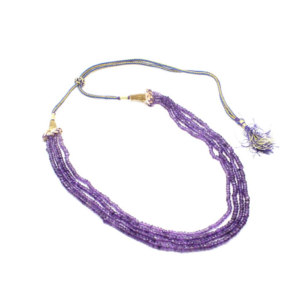 90.9Carats Natural Africa Amethyst Gemstone 3.8 mm beads 3 line Necklace 16"