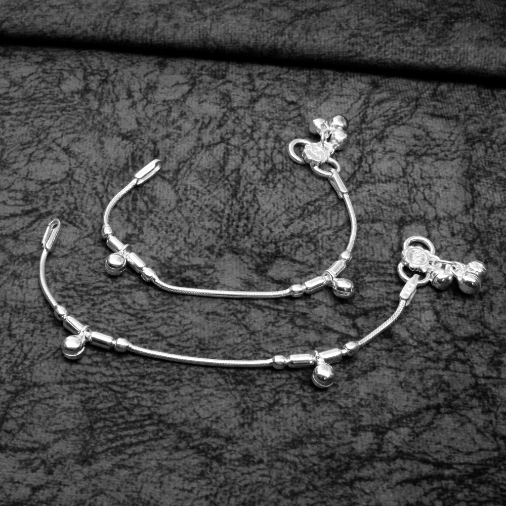 Beautiful Real Silver Jewelry Kids Anklets chain foot baby Bracelet 5.5"