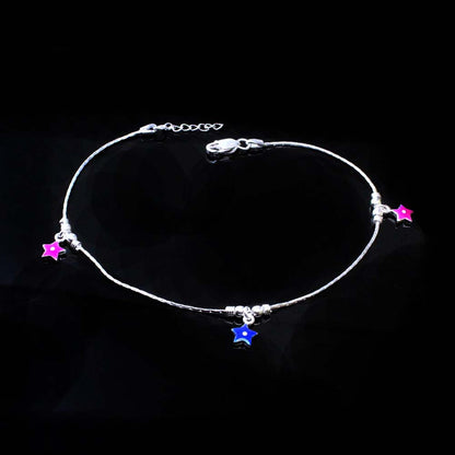 Real Silver Star Style Anklet Bracelet 10.5" - Single