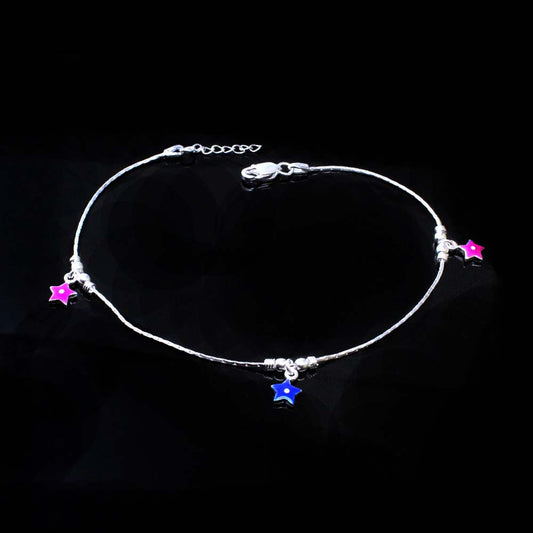 Real Silver Star Style Anklet Bracelet 10.5" - Single