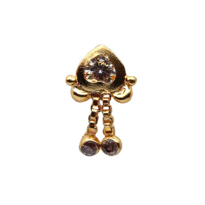 Gold Plated Nose Stud White CZ corkscrew nose ring