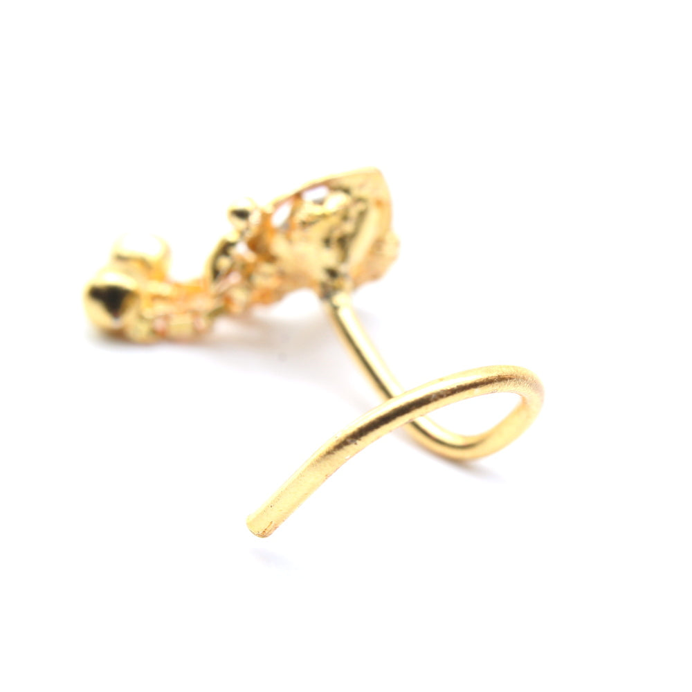 Gold Plated Nose Stud White CZ corkscrew nose ring