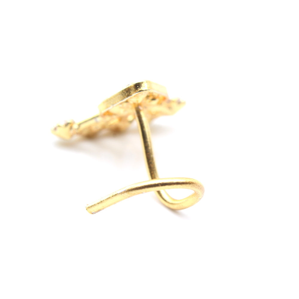 Gold Plated CZ Corkscrew Piercing Nose Ring