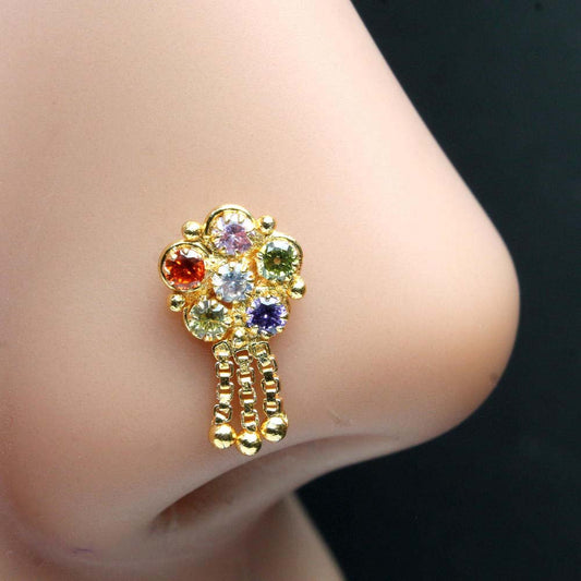 Gold Plated Nose Stud Multi CZ Twisted nose ring