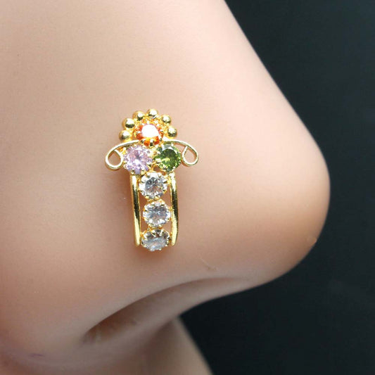 Gold Plated Women Nose Stud CZ Twisted nose ring