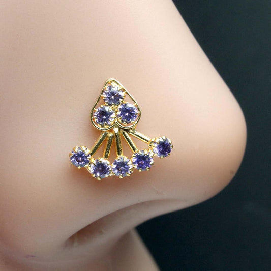 Gold Plated Nose Stud Violet CZ Twisted nose ring 22g