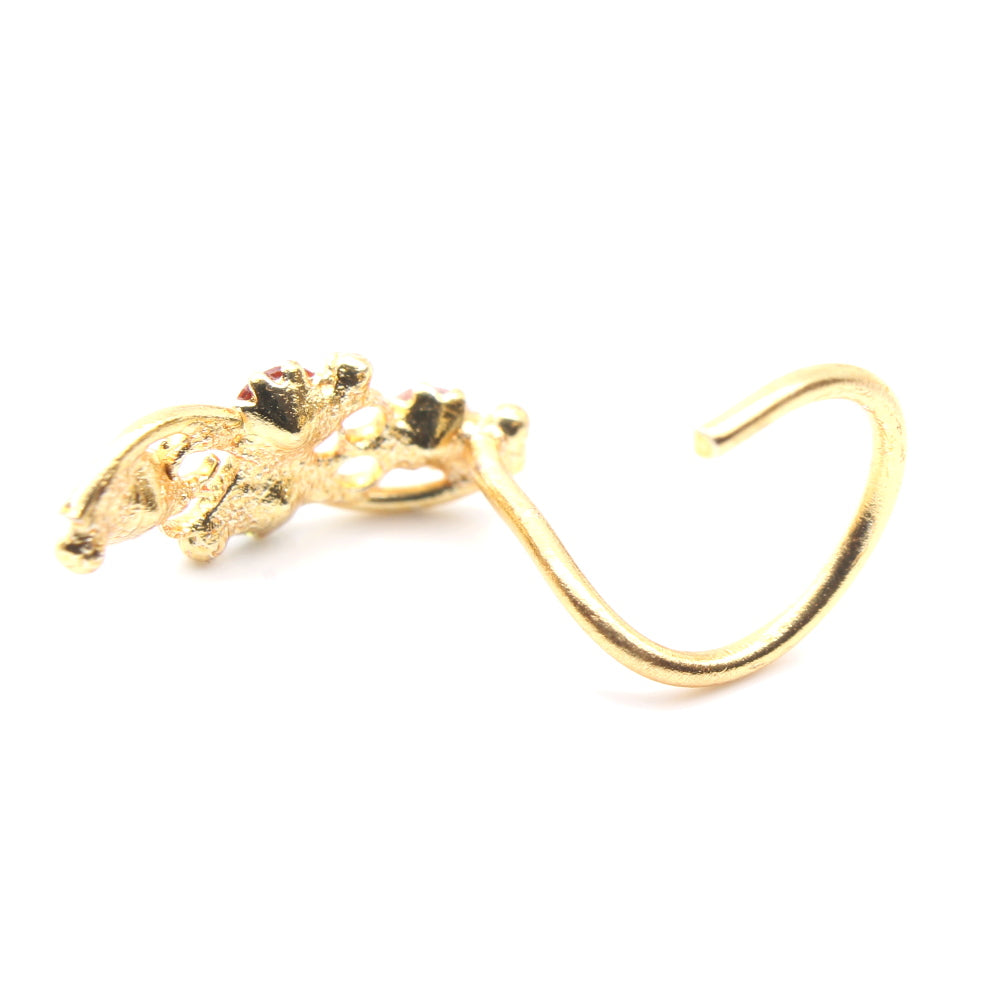 Gold Plated IndianNose Stud CZ Twisted nose ring 22g